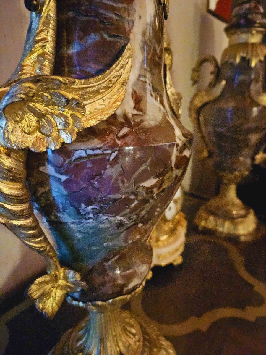 Pair Of Large Vases In Marble And Gilt Bronze "with Dragons" 19th Century 62 Cm-photo-4