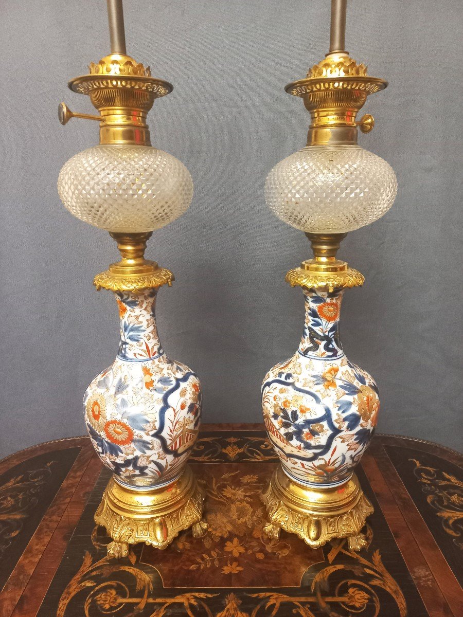 Important Pair Of Gilt Bronze Porcelain Lamps Late 19th Century-photo-2