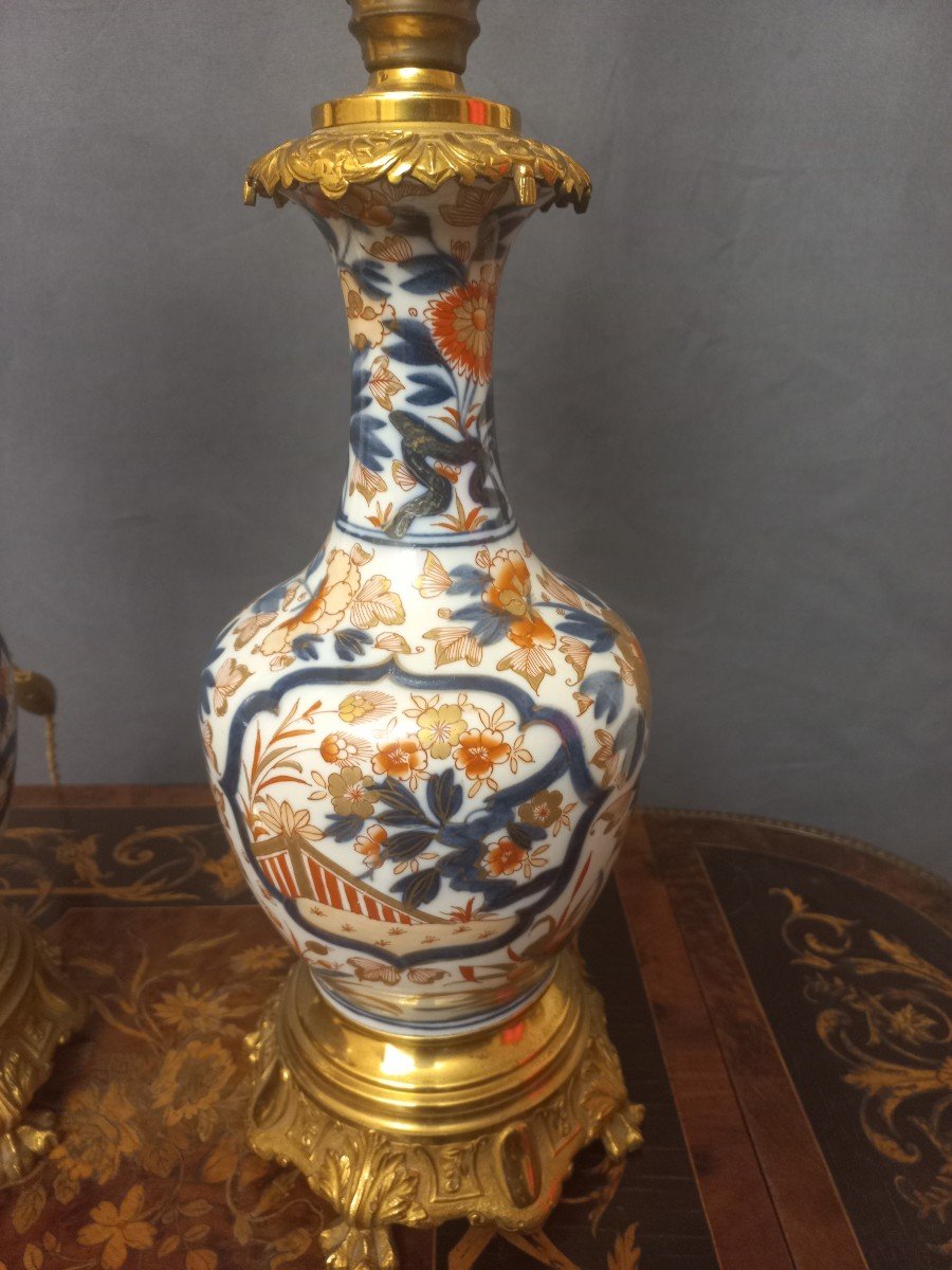 Important Pair Of Gilt Bronze Porcelain Lamps Late 19th Century-photo-4