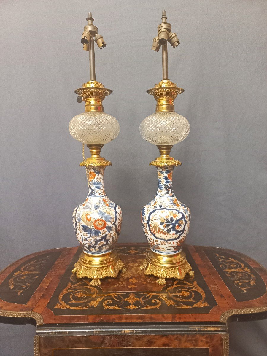 Important Pair Of Gilt Bronze Porcelain Lamps Late 19th Century-photo-5