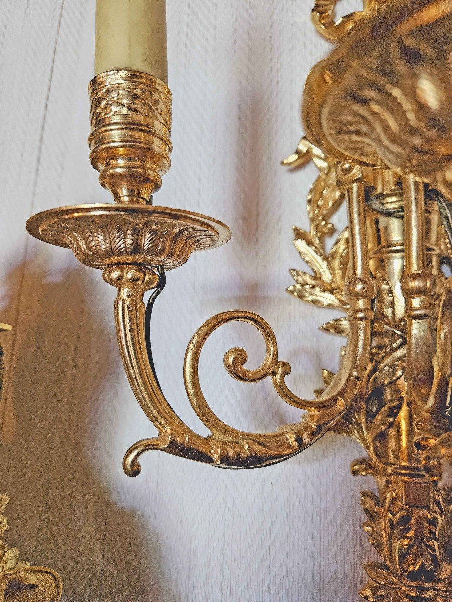 Pair Of St Louis XVI Gilded Bronze “aux Quiver” Sconces-photo-2