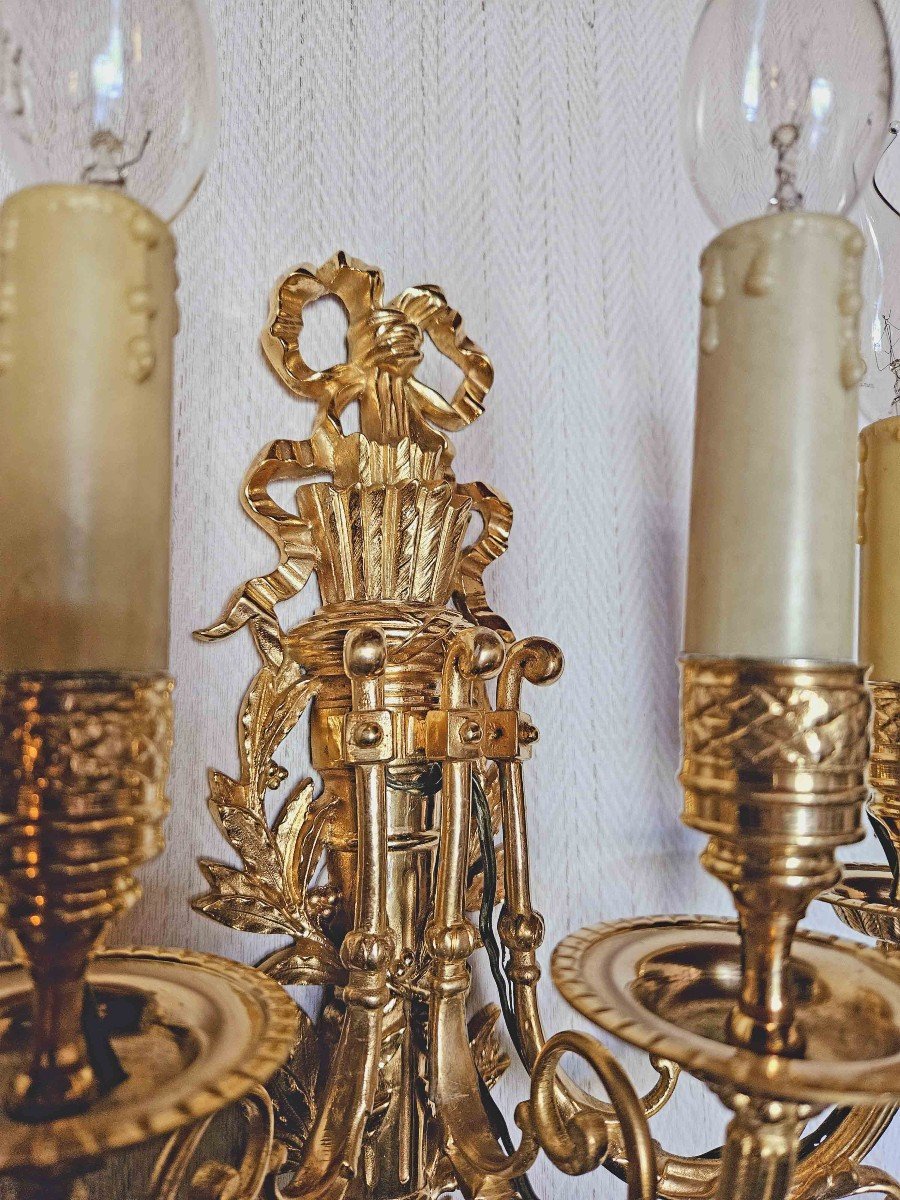 Pair Of St Louis XVI Gilded Bronze “aux Quiver” Sconces-photo-4