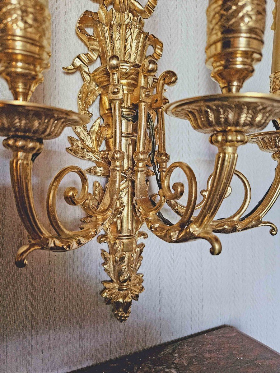 Pair Of St Louis XVI Gilded Bronze “aux Quiver” Sconces-photo-5