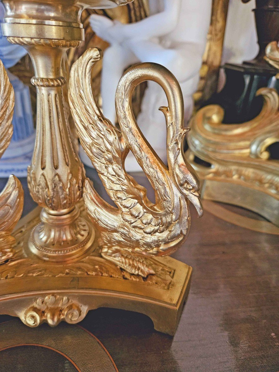 Empire Green Marble And Gilt Bronze “swan” Centerpiece-photo-5