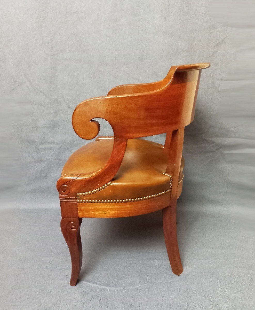 Fauteuil De Bureau Cuir Et Acajou Début XIXe Siècle-photo-4
