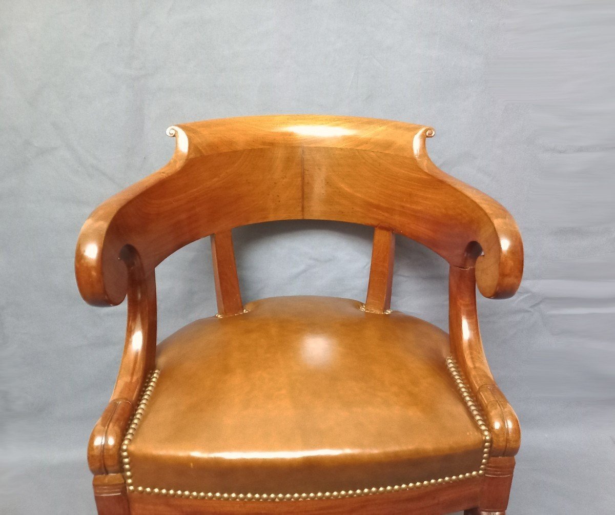 Fauteuil De Bureau Cuir Et Acajou Début XIXe Siècle-photo-6