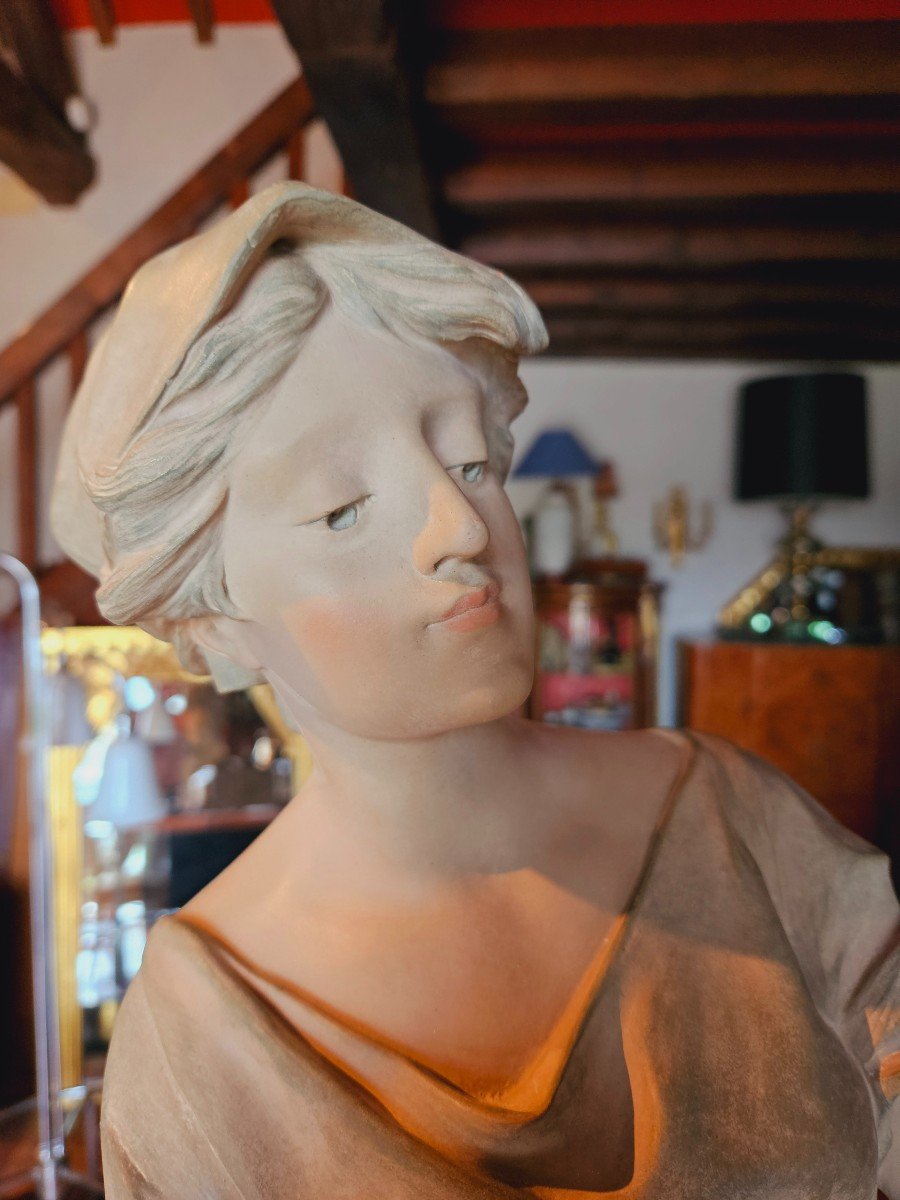 Edouard Drouot (1859-1945) Large Art Nouveau Terracotta 93 Cm-photo-3