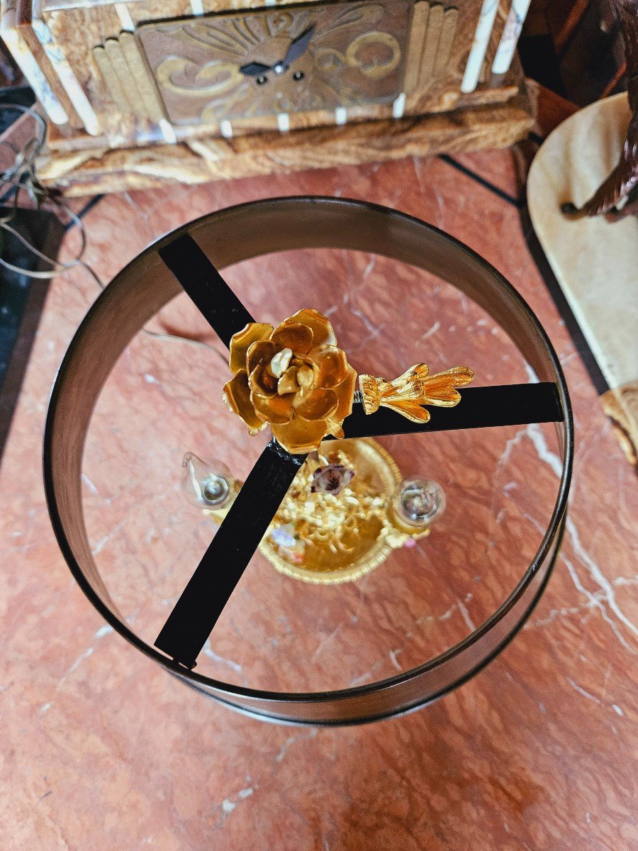 St Louis XV Bouillotte Lamp Gilt Bronze And Porcelain Flowers-photo-2