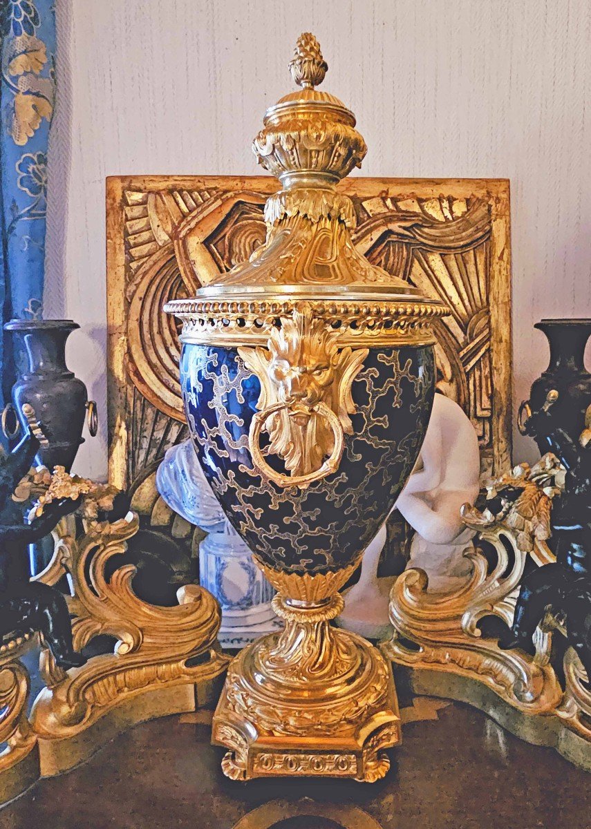 Large Pot Pourri Vase Blue Sèvres Porcelain Gilt Bronze 19th-photo-2