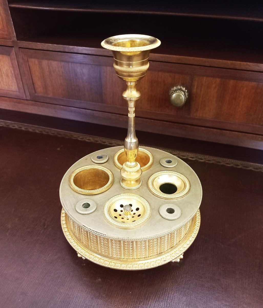 Empire Chiseled And Gilded Bronze Inkwell-photo-2