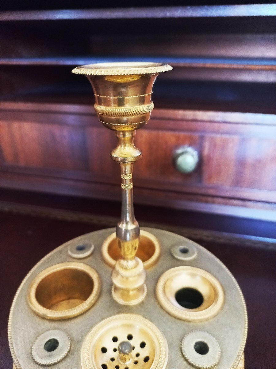 Empire Chiseled And Gilded Bronze Inkwell-photo-2