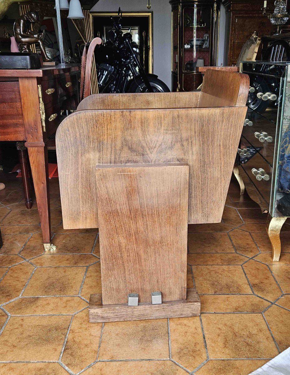 Fauteuil De Bureau Art Déco Moderniste En Palissandre Et Cuir-photo-3