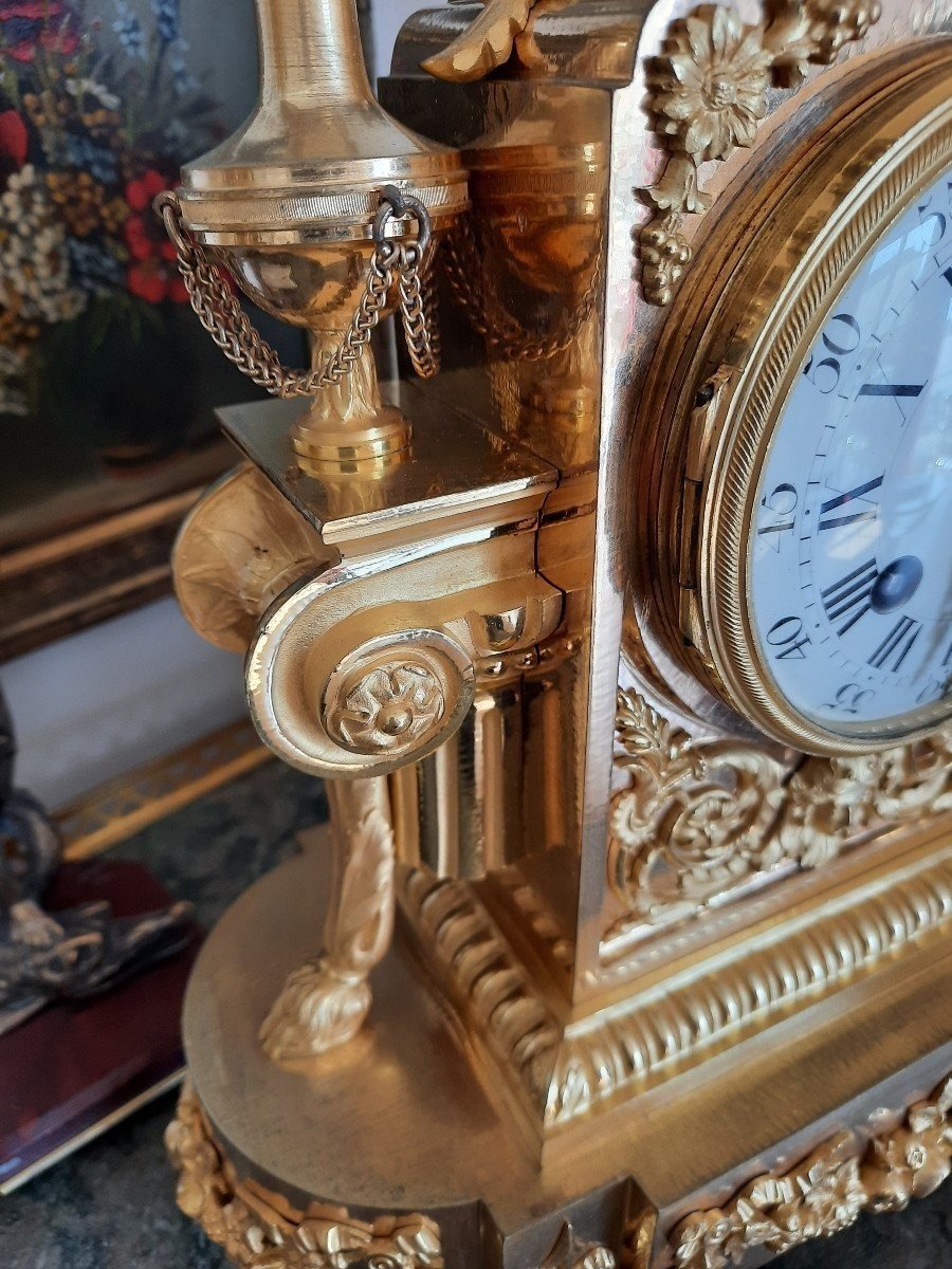 Pendule En Bronze Ciselé Et Doré Au Mercure 1er Partie Du XIXe Siècle-photo-4