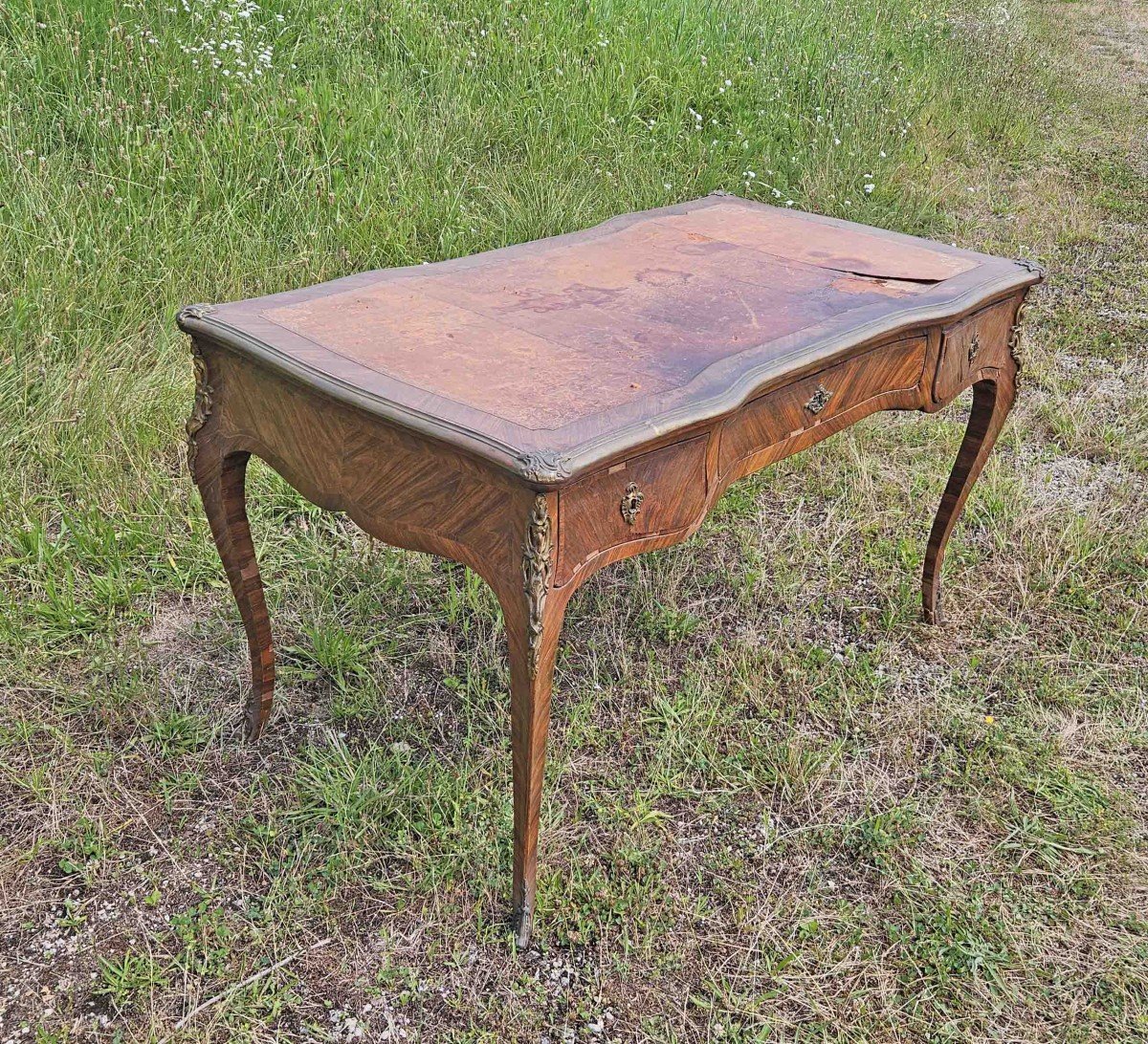 Louis XV Desk In Violet Wood And Gilt Bronze In Ingotière-photo-6