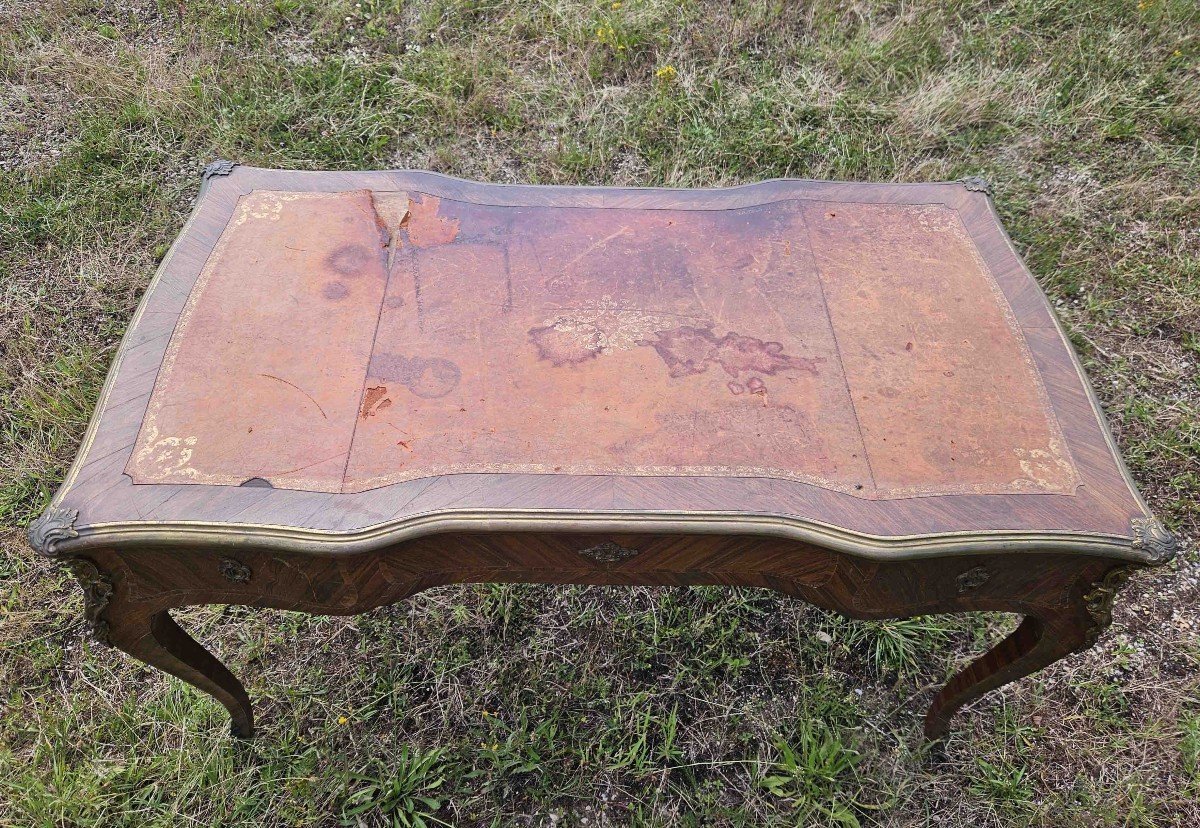 Louis XV Desk In Violet Wood And Gilt Bronze In Ingotière-photo-7
