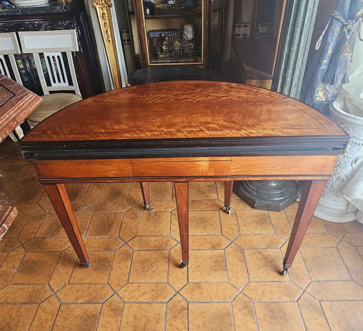 Louis XVI Period Double Top Table In Marquetry Lemon Wood-photo-4