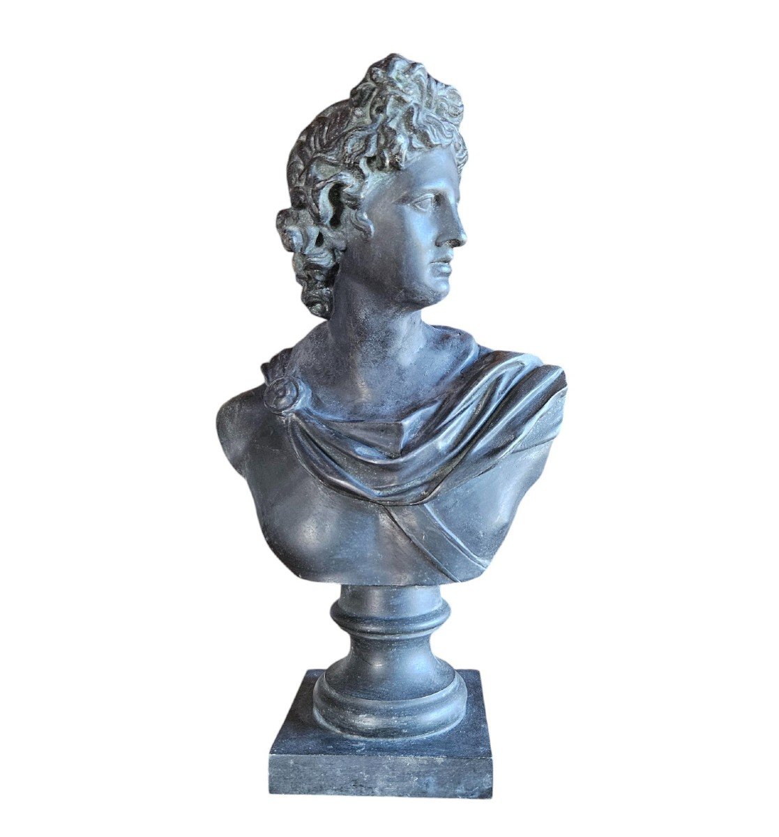 Buste Apollon Du Belvédère En Métal Patiné  XIXème-photo-4