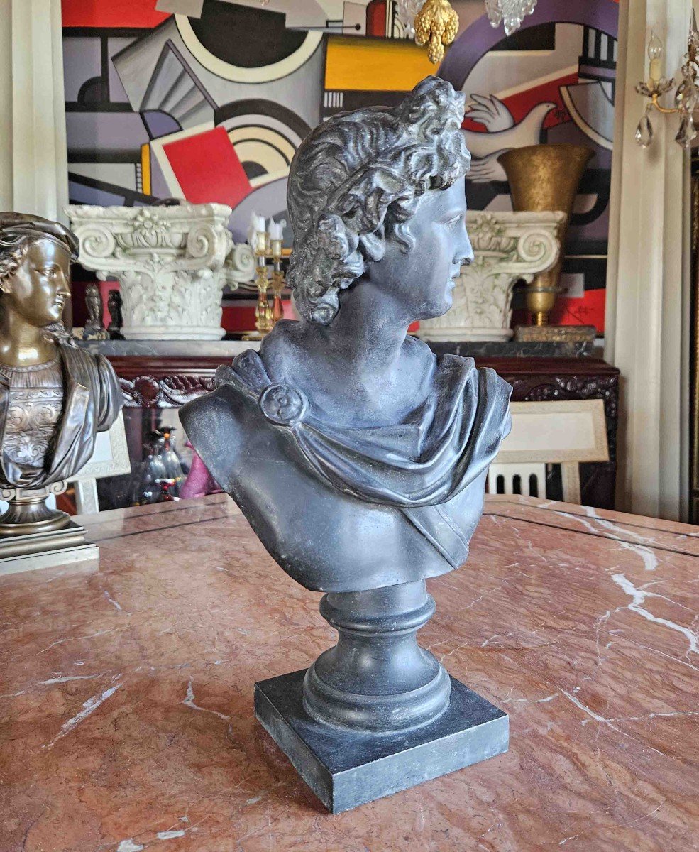 Buste Apollon Du Belvédère En Métal Patiné  XIXème-photo-4