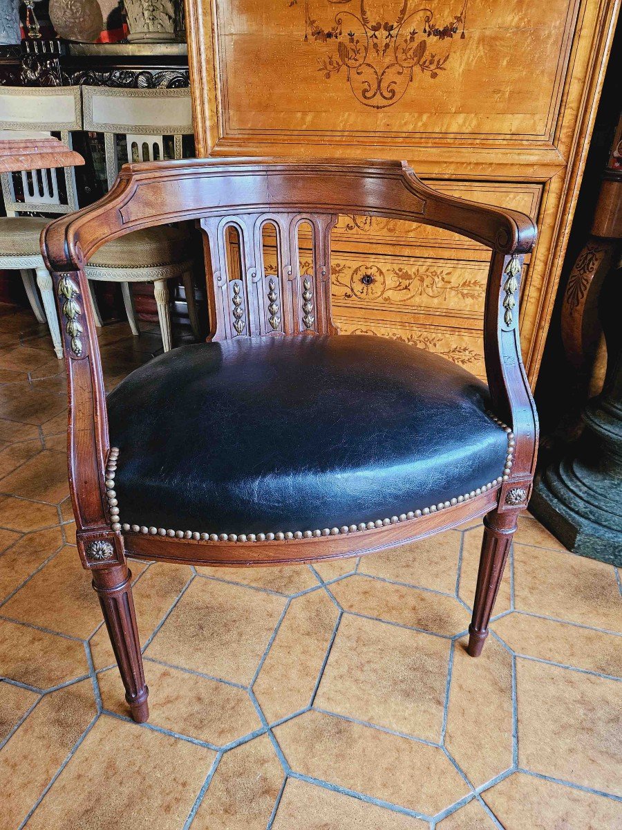 Fauteuil De Bureau St Louis XVI Acajou Et Bronze XIX&egrave;me-photo-4