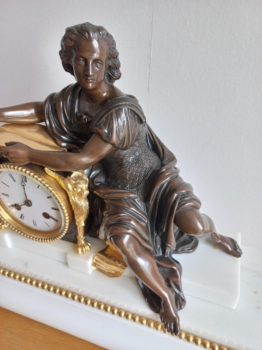  Important 19th Century Chateaubriand Bronze And Marble Clock-photo-1