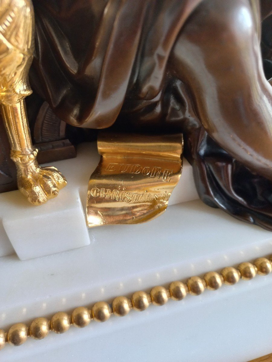  Important 19th Century Chateaubriand Bronze And Marble Clock-photo-2