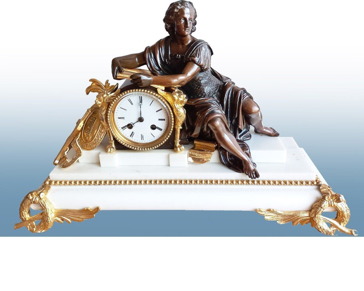 Important 19th Century Chateaubriand Bronze And Marble Clock