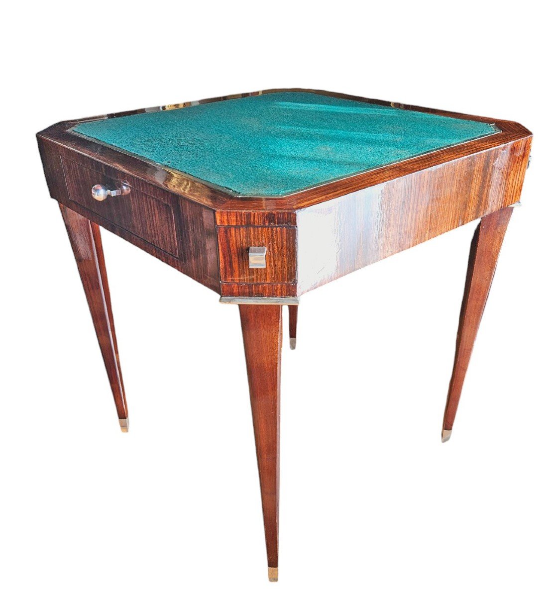 Table à Jeux d'époque Art Déco En Palissandre Et Bronze Nickelé-photo-3
