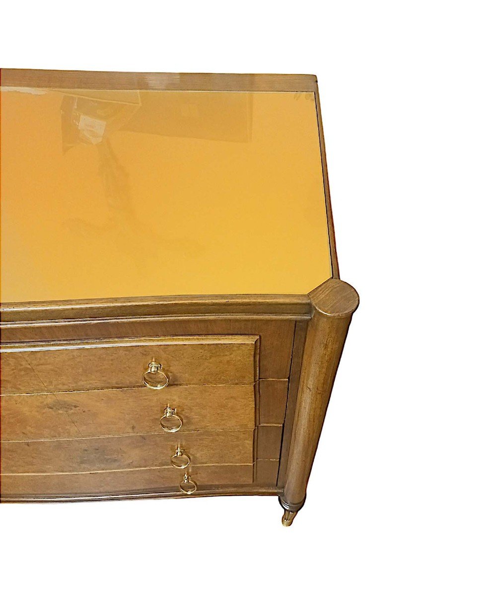 Commode Galbée Art Déco En Loupe d'Orme Et Noyer -photo-3
