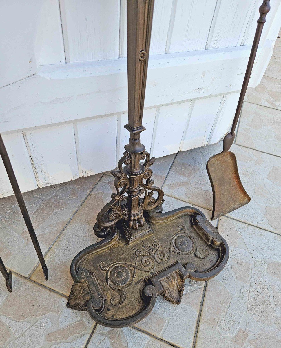 N&eacute;cessaire De Chemin&eacute;e &agrave; la chim&egrave;re En Bronze Patin&eacute; De Style &eacute;trusque XIX&egrave;me-photo-7