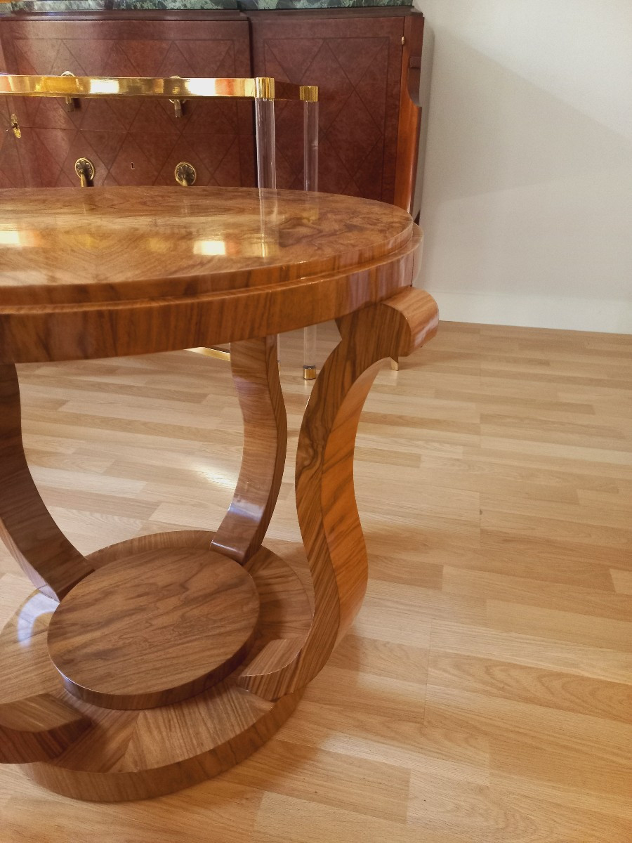 Art Deco Pedestal Table In Burr Walnut-photo-3