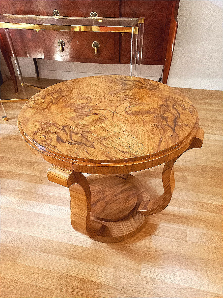 Art Deco Pedestal Table In Burr Walnut-photo-4