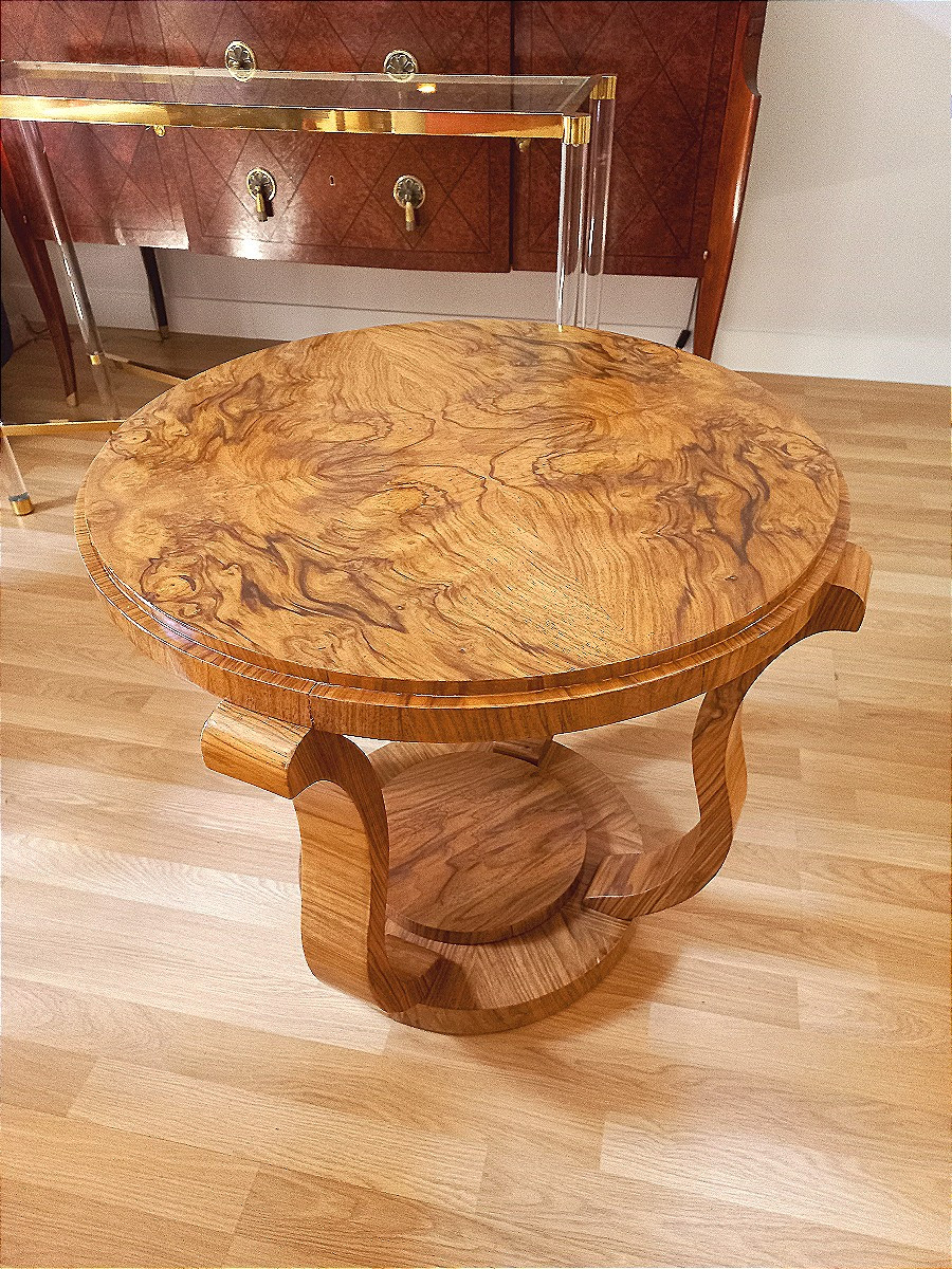 Art Deco Pedestal Table In Burr Walnut-photo-6