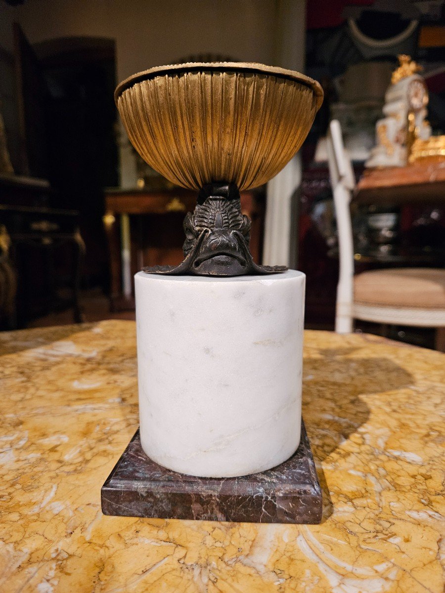 Bronze Inkwell, Early 19th Century, With Dolphin And Shell-photo-7