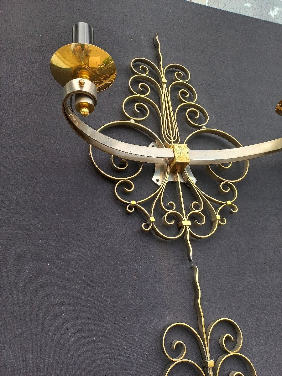 Set Of Four Gilt Brass Wall Sconces Circa 1940-photo-4