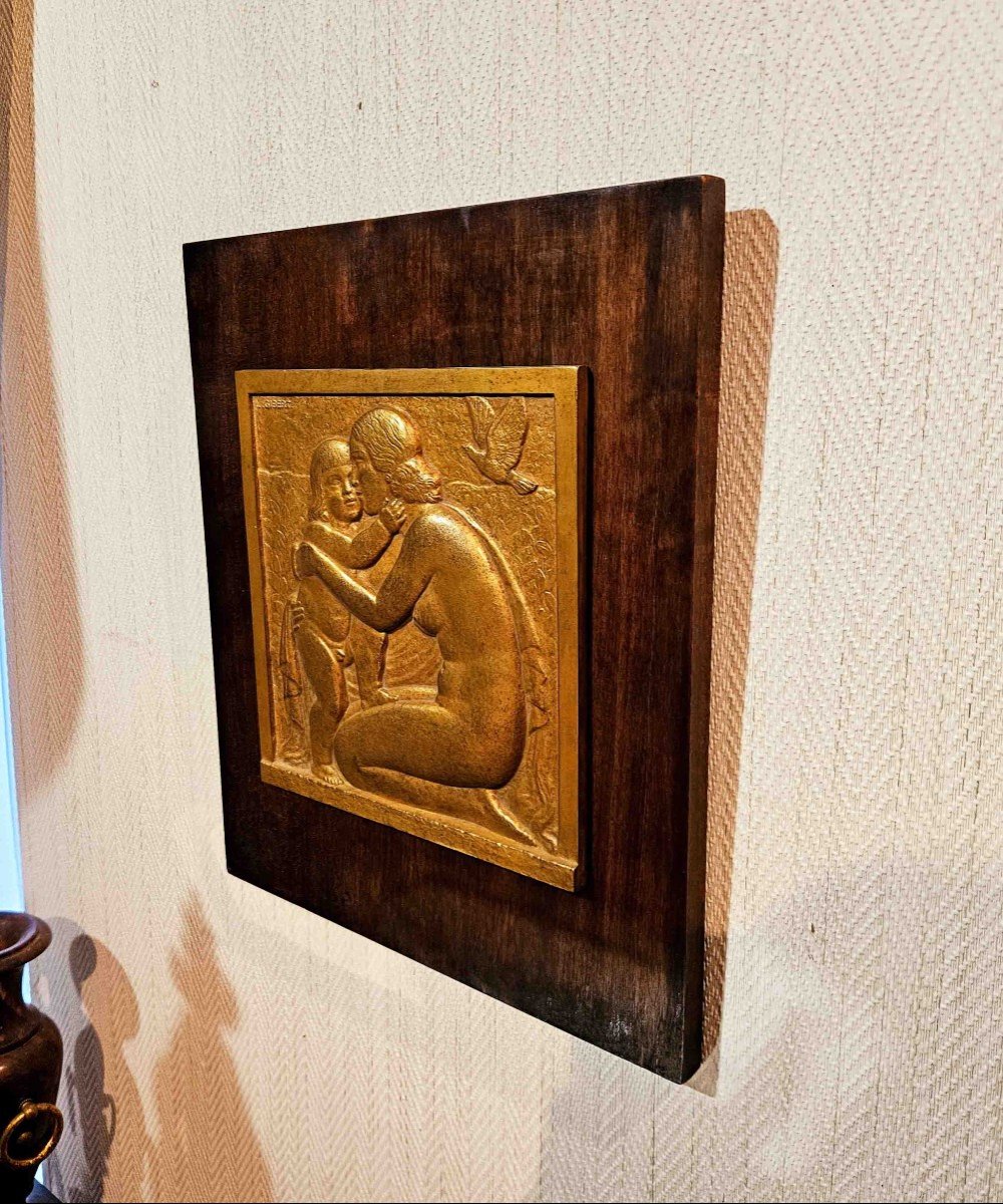 Lucien Gibert Art Deco Bas-relief In Gilt Bronze Mounted On Panel-photo-2
