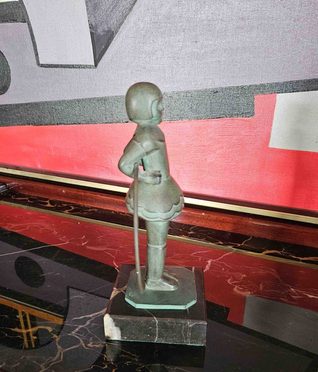 Janle Et Max Le Verrier Sculpture Art Déco Jeune Fille Au Cerceau-photo-3