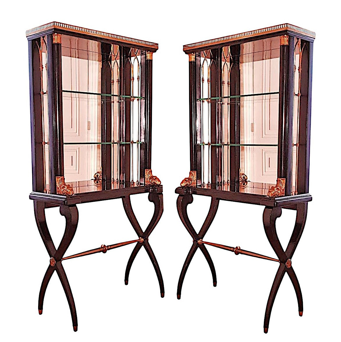 Pair Of Console Shelves With Mirrored Backs, Italy, 1940s