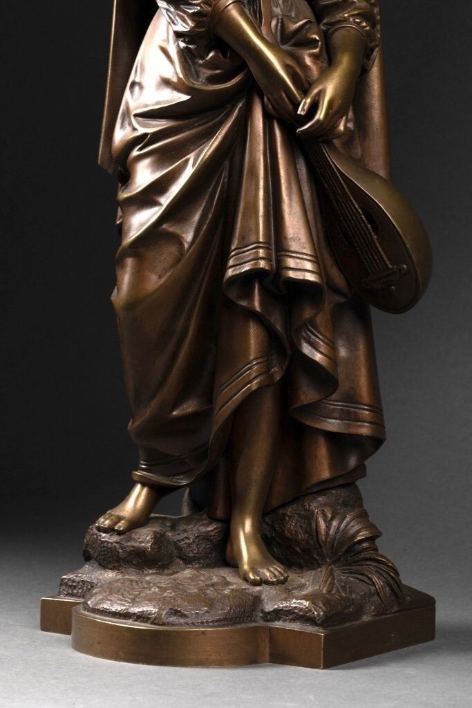 Jeune Femme à La Mandoline Eutrope Bouret (1833-1906) Sculpture En Bronze-photo-1