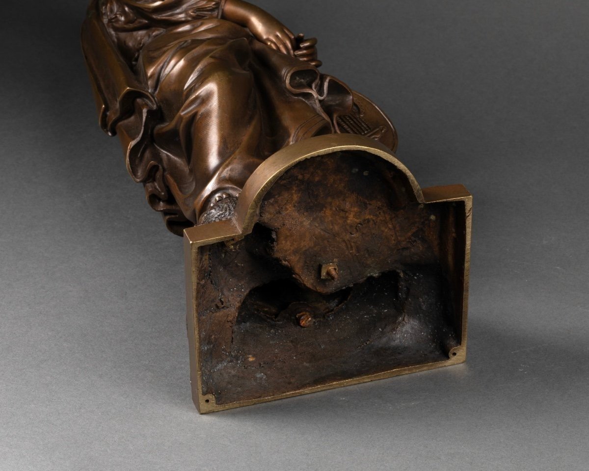 Jeune Femme à La Mandoline Eutrope Bouret (1833-1906) Sculpture En Bronze-photo-4