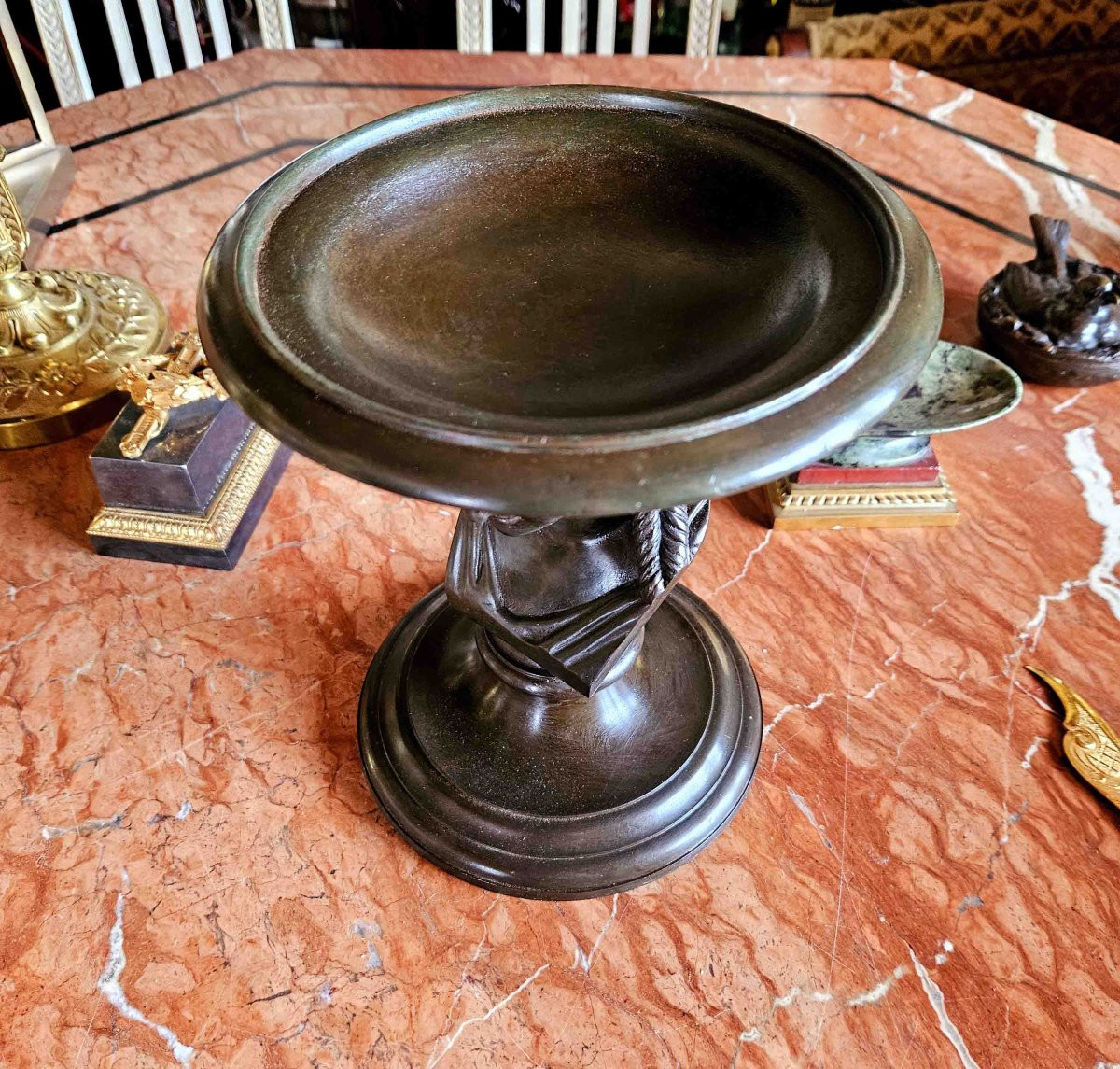 Tazza à l'Antique En Bronze Patiné Signée Barbedienne-photo-4