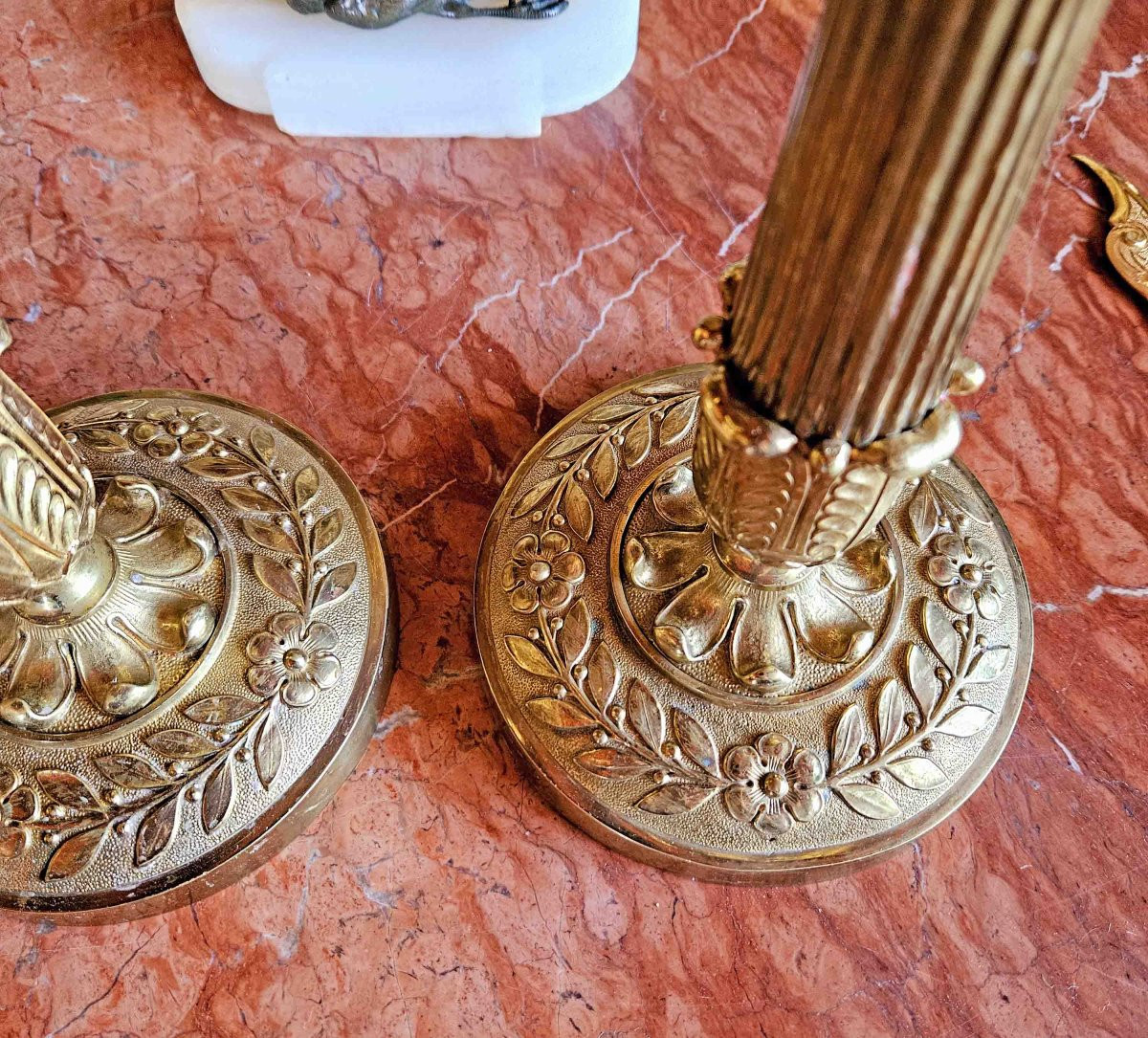 Paire De Grands Flambeaux D&eacute;but XIX&egrave;me Bronze Dor&eacute; ht 31 cm-photo-2