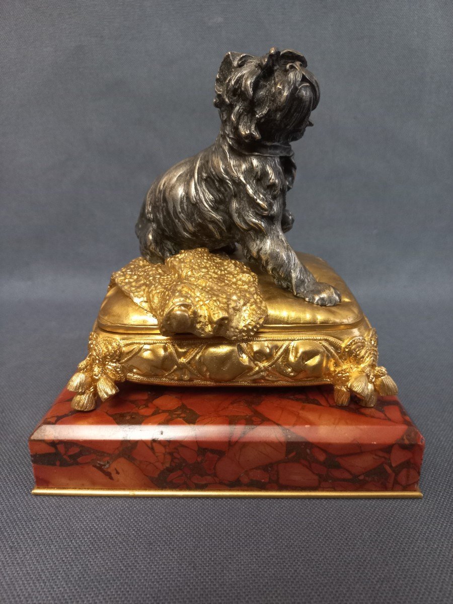 P Lecourtier Sculpture Boîte à Bijoux Bronze Argenté Et Doré-photo-1