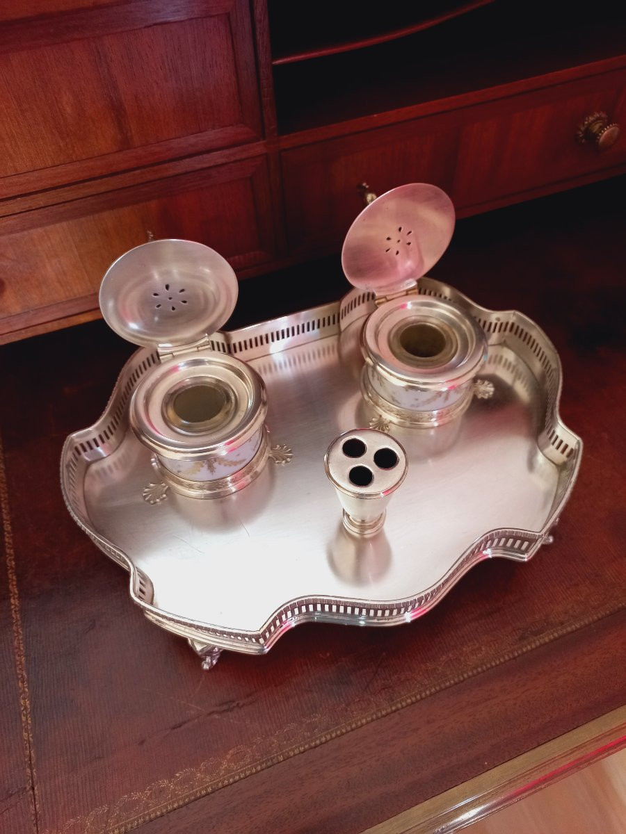 English Silver Inkwell-photo-5