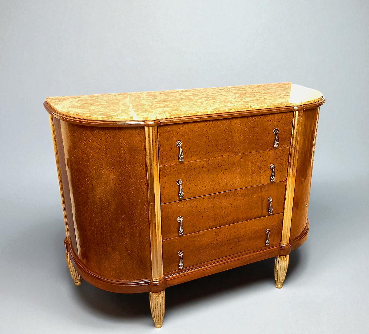 Art Deco Chest Of Drawers In Burl And Gilded Wood