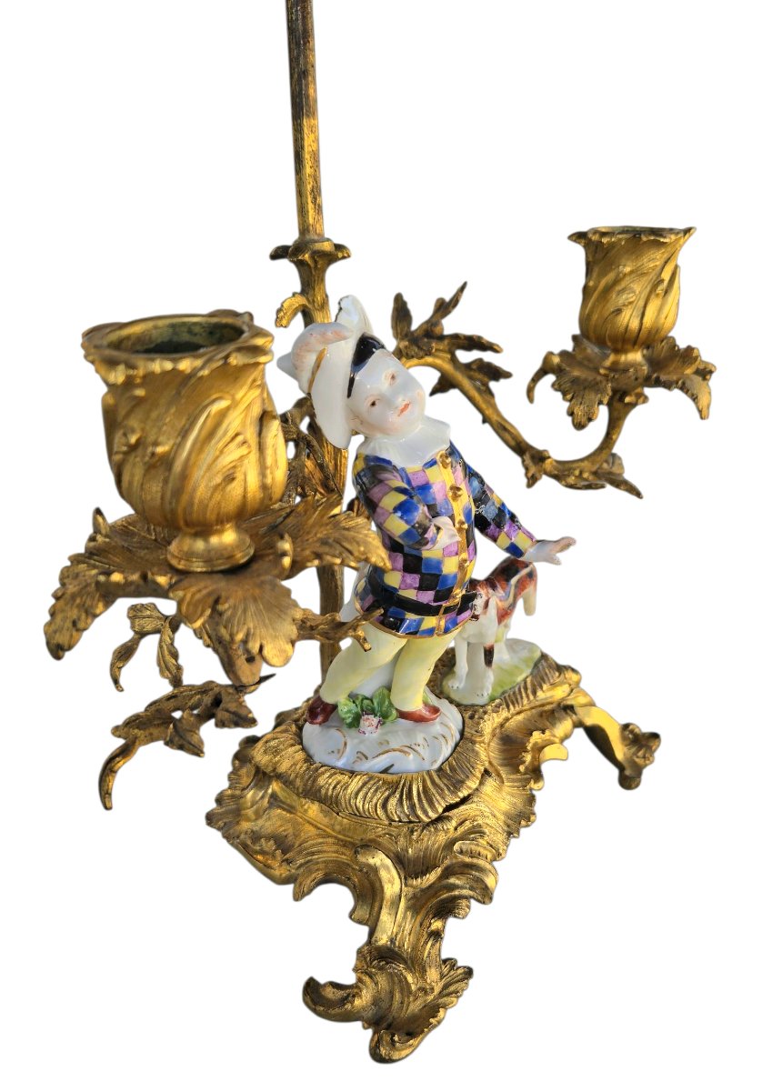 Louis XV Gilt Bronze And Saxon Porcelain Screen Candlestick-photo-1