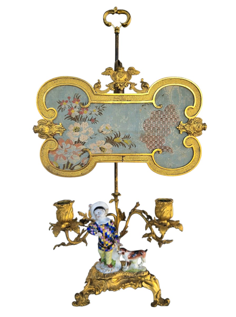 Louis XV Gilt Bronze And Saxon Porcelain Screen Candlestick