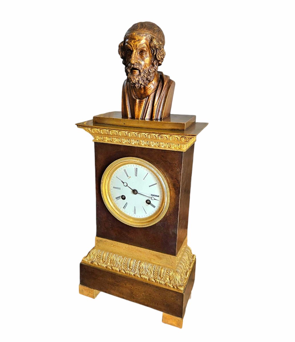 Pendule borne bronze Homère vers 1820-photo-2