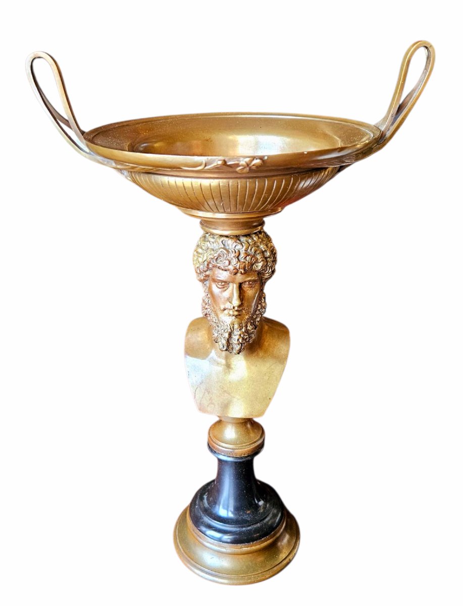 Antique Style Tazza Signed Barbedienne Bronze Lucius Verus-photo-1