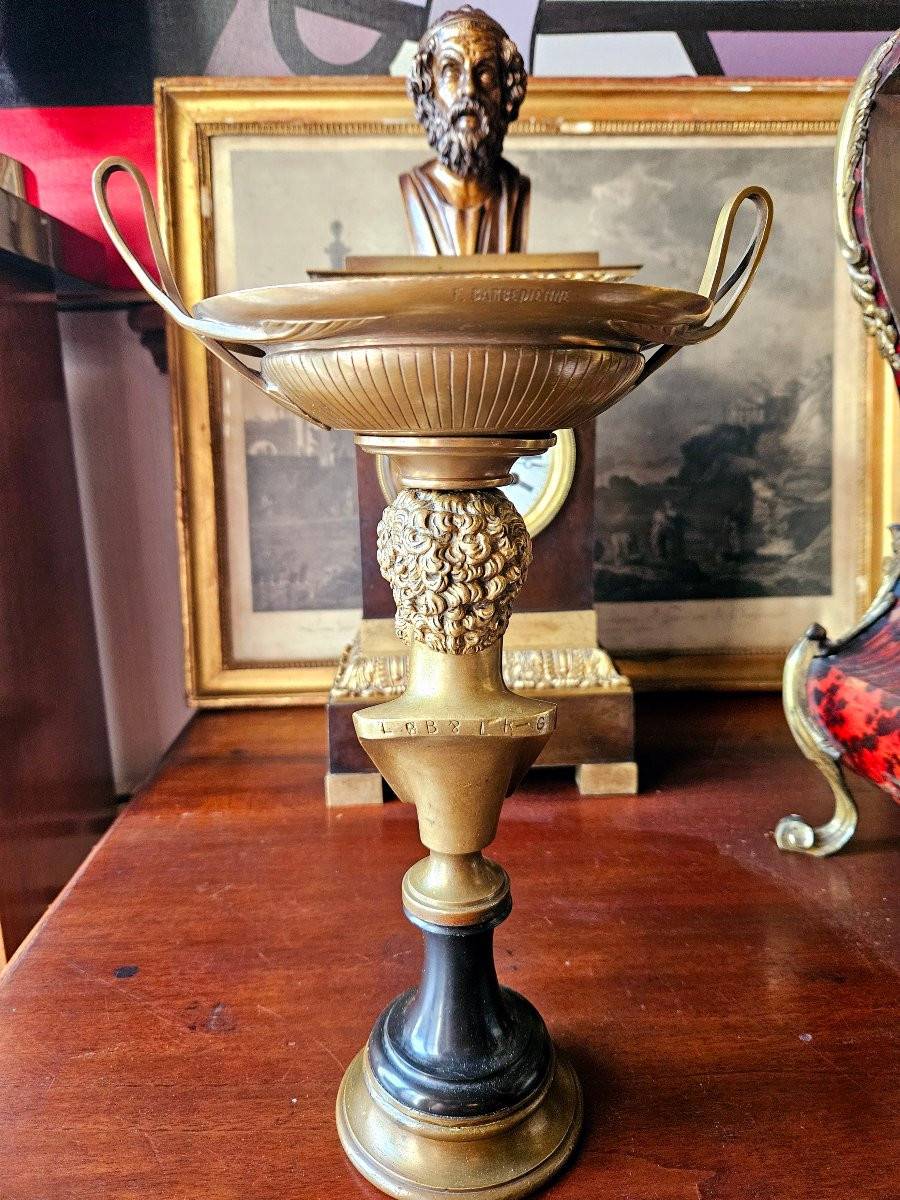 Antique Style Tazza Signed Barbedienne Bronze Lucius Verus-photo-4