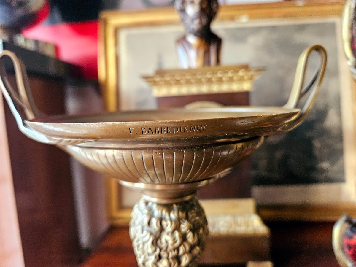 Antique Style Tazza Signed Barbedienne Bronze Lucius Verus-photo-5